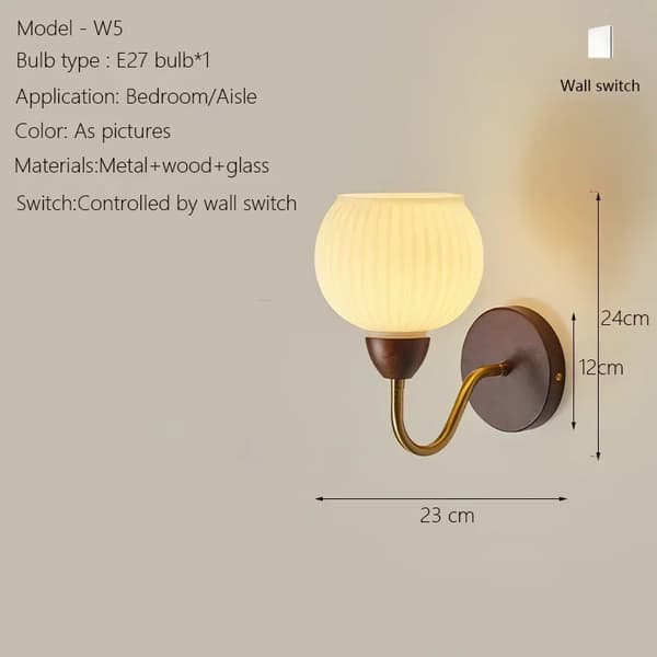 Modern vägglampa, metall- och träkonstruktion, lämplig för sovrum och vardagsrum,12W glödlampa x 1, E