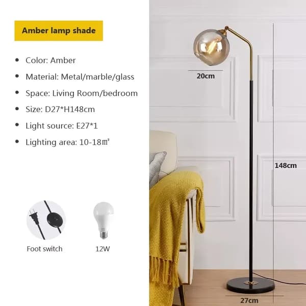 Nordisk LED Glas Gulvlampe, Mælkehvid, Moderne Metal Design,Varm hvid-ingen RC, Amber