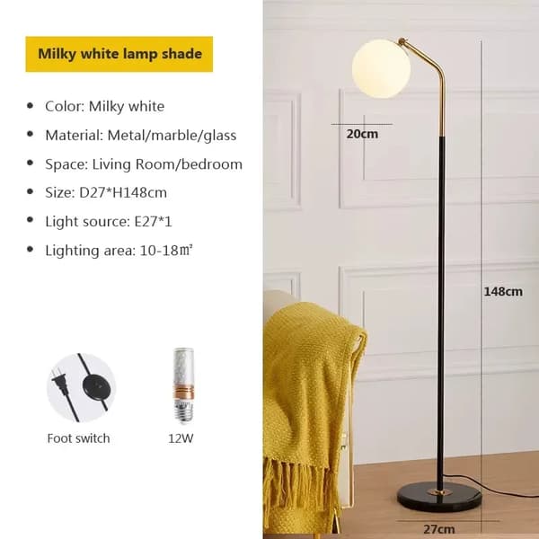 Nordisk LED Glas Gulvlampe, Mælkehvid, Moderne Metal Design,Tricolor lys-ingen RC, Mælkehvid