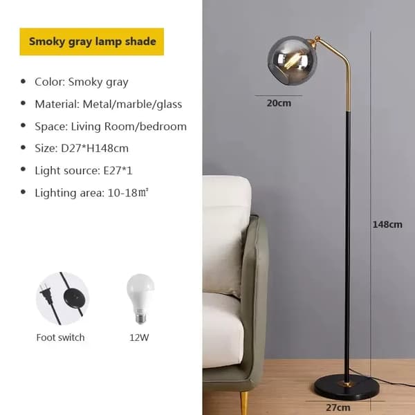 Nordisk LED Glas Gulvlampe, Mælkehvid, Moderne Metal Design,Røget grå, Tricolor lys-ingen RC