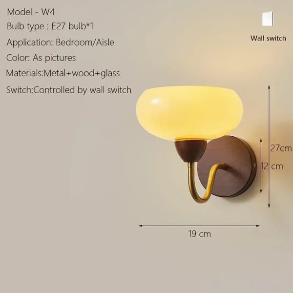 Modern vägglampa, metall- och träkonstruktion, lämplig för sovrum och vardagsrum,12W glödlampa x 1, D