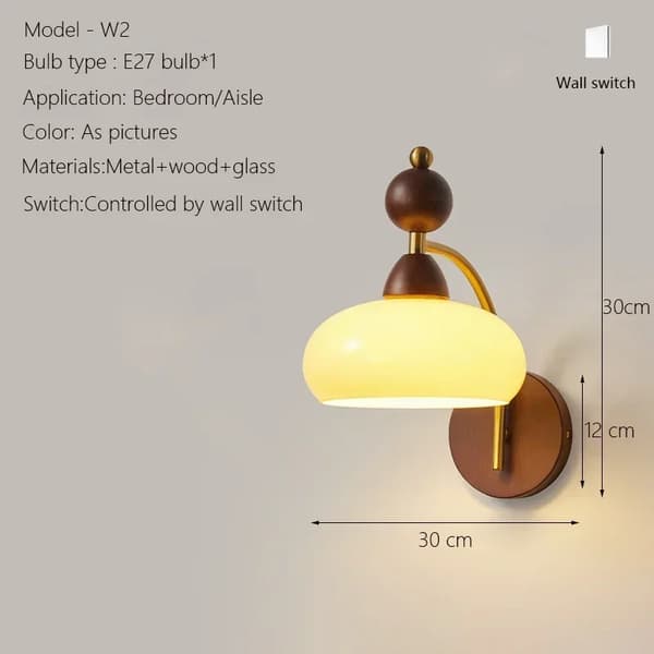 Modern vägglampa, metall- och träkonstruktion, lämplig för sovrum och vardagsrum,B-a, 12W glödlampa x 1