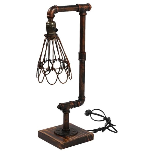 Retro industriell bordslampa, E27 glödlampa kompatibilitet, handgjord design i trä och järn,Varm vit, Rost
