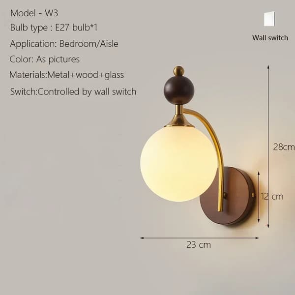 Modern vägglampa, metall- och träkonstruktion, lämplig för sovrum och vardagsrum,12W glödlampa x 1, C
