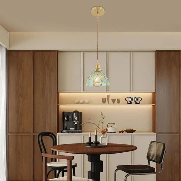 Loftlampe, Søblå, Justerbar Højde, Moderne Design,guld