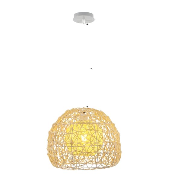 Pendellampe, Rattanmateriale, Fiskeskæl mønster, Justerbar højde,lys gul