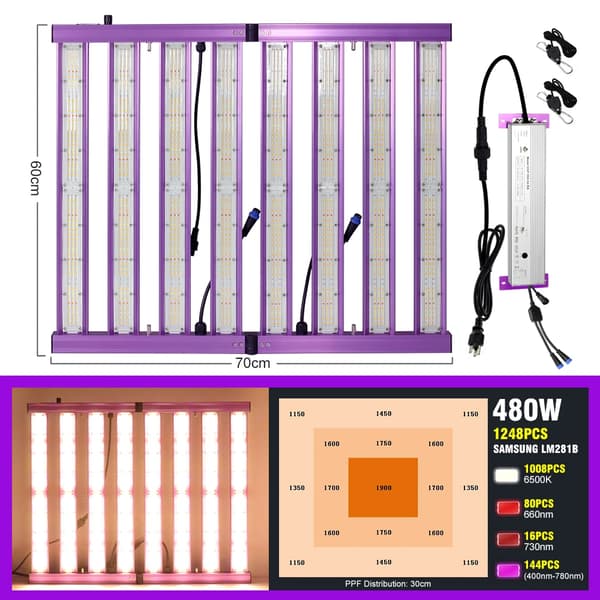 Foldbar LED Vækstlys, Justerbar Lysstyrke, Fuldt Spektrum,480W