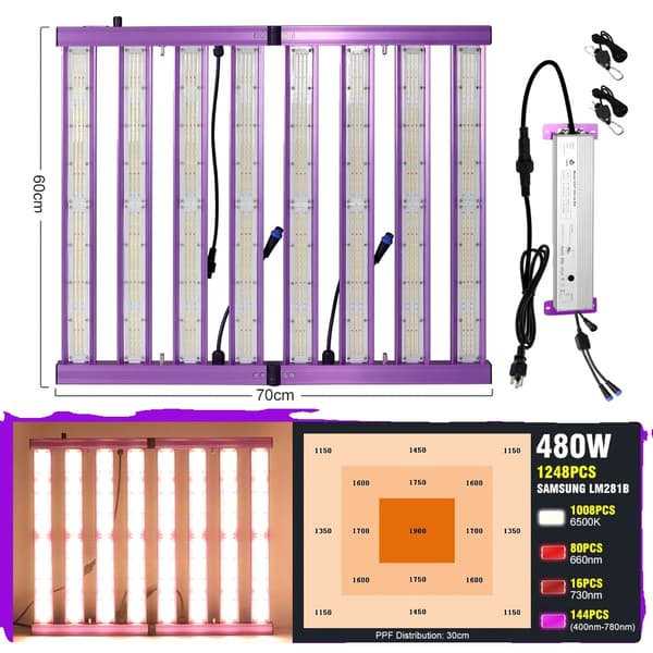 Foldbar LED Vækstlys, Justerbar Lysstyrke, Fuldt Spektrum,480W