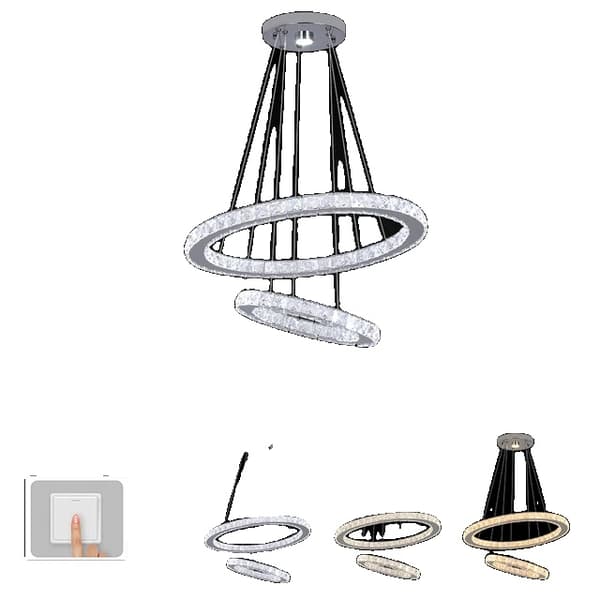 Hængelampe, Krystalringe, Dæmpbar LED Teknologi, 2Ring 50x30cm, 3 farver kan skiftes