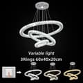 Pikkukuva 2 / 2: Riippuvalaisin, Kristallirenkaat, Himmentävä LED-tekniikka, 3Renkaan 60x40x20cm, 3 väriä vaihdettavissa