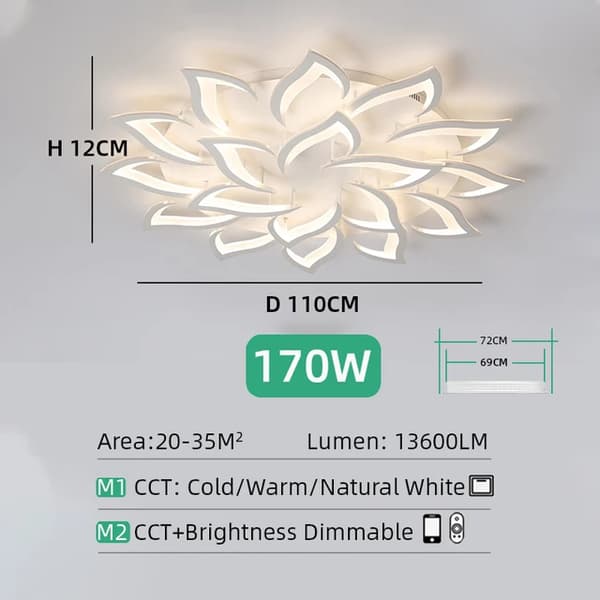 LED-kattolamppu, älykäs himmennys, moderni huoneen sisustus, valkoinen 18 terälehteä, sovelluksella ja kaukosäädöllä himmennettävä