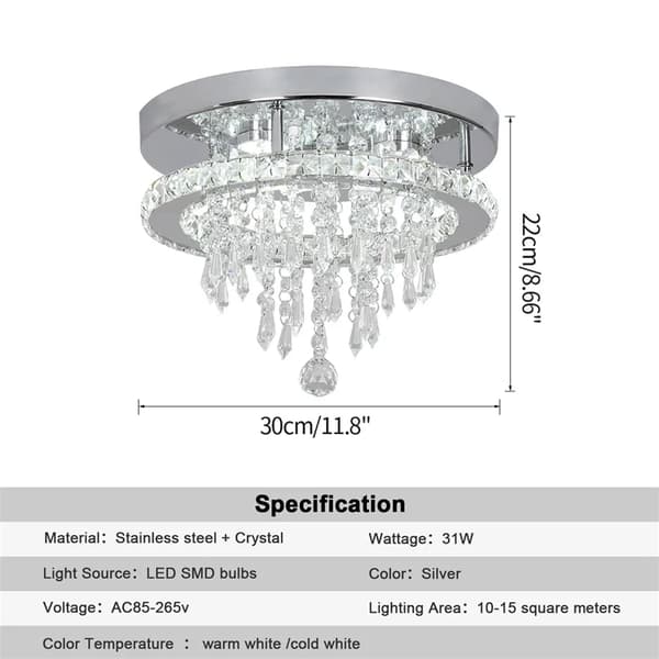 Krystal lysekroner, LED-belysning, moderne design, Rund Dia30cm, Kold Hvid