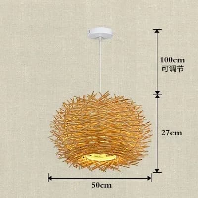 Bambusvævet Rattan Kunstlampe, Ledning Pendel, Legeringsmateriale, e27 Sokkeltype,Varmt lys, dia50cm træfarve
