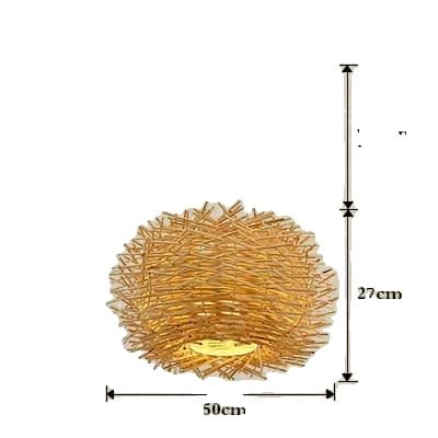 Bambusvævet Rattan Kunstlampe, Ledning Pendel, Legeringsmateriale, e27 Sokkeltype,Varmt lys, dia50cm træfarve