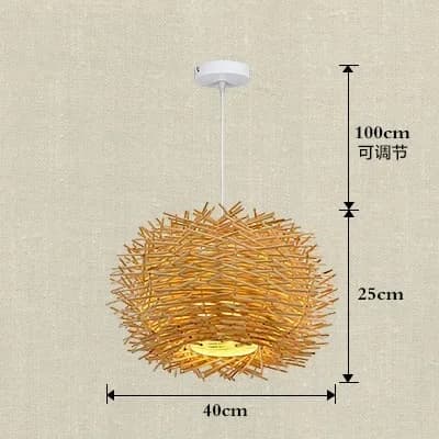 Bambusvævet Rattan Kunstlampe, Ledning Pendel, Legeringsmateriale, e27 Sokkeltype,Neutral lys, dia40cm træfarve