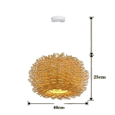 Bambusvævet Rattan Kunstlampe, Ledning Pendel, Legeringsmateriale, e27 Sokkeltype,Neutral lys, dia40cm træfarve