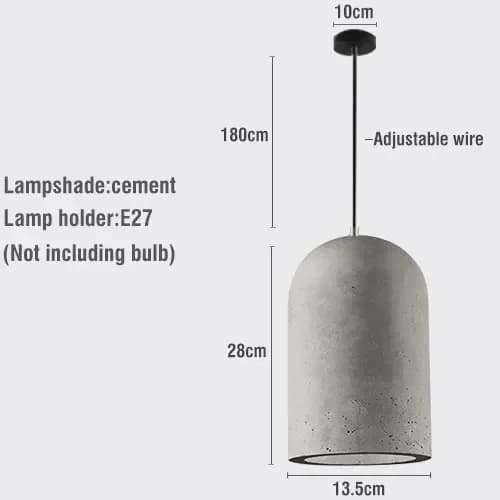 Rustik Pendellampe, Cement Lampskærm, Justerbar Højde, E27 Lampesokkel,Varm Hvid, Stor 28x13.5cm