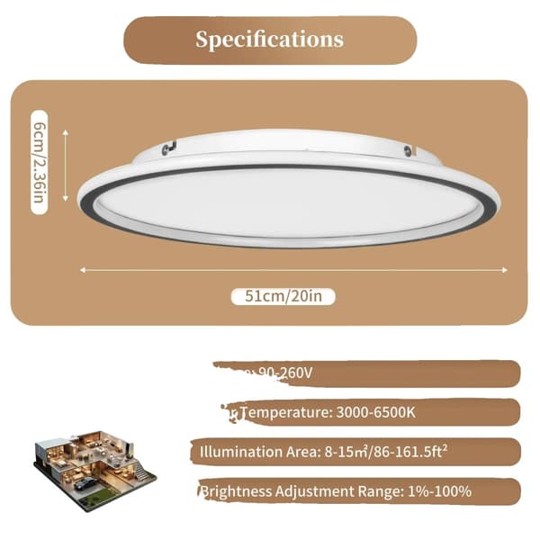 Loftlampe, Moderne Stil, Hvid Farve, Overflademonteret,41-50W, Rund-50cm