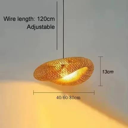 Bambu Käsin Kudottu Riippuvalaisin, Säädettävä Korkeus, Energiatehokas, Johdolla Varustettu Riippuvalaisin,60cm, EI Lamppu