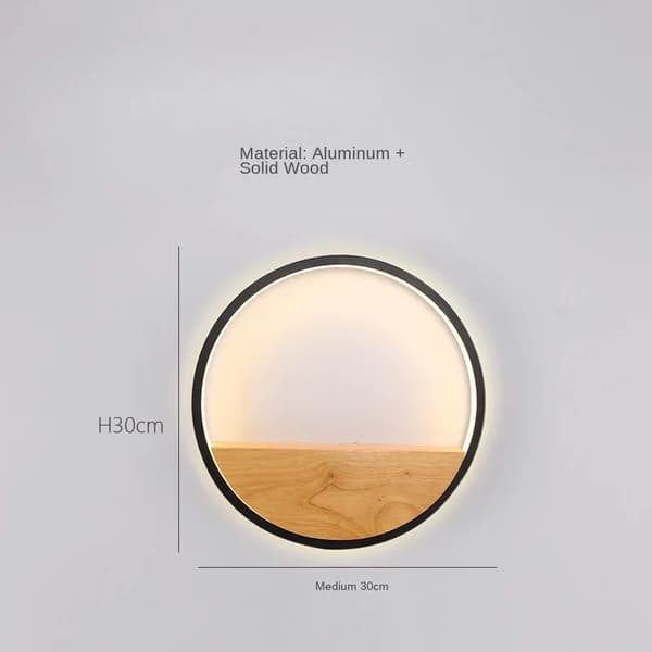 Nordisk Væglampe, Væghængt, Aluminium + Massivt Træ, Landhusstil,Sort lampehus, Hvidt lys