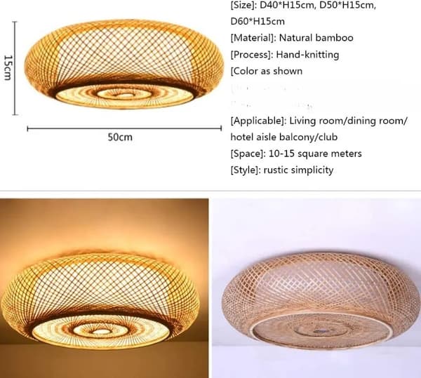 Rotan LED-kattovalaisin, bambu- ja puumateriaali, pinta-asennettava,Ei lamppua, D50