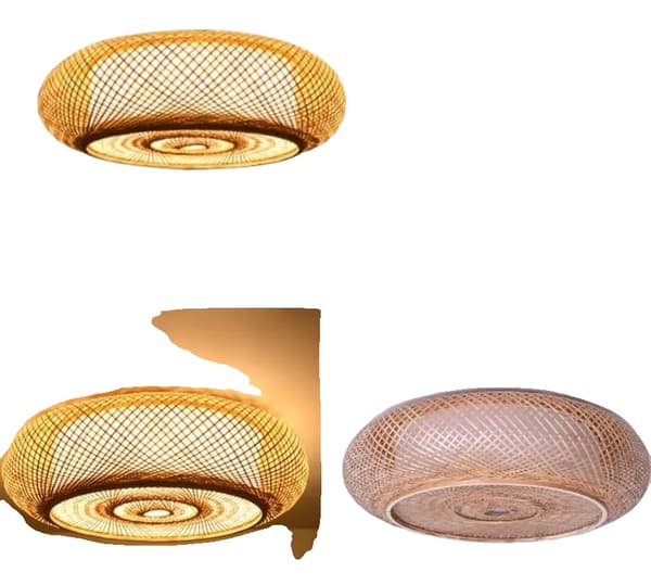 Rotan LED-kattovalaisin, bambu- ja puumateriaali, pinta-asennettava,Ei lamppua, D50