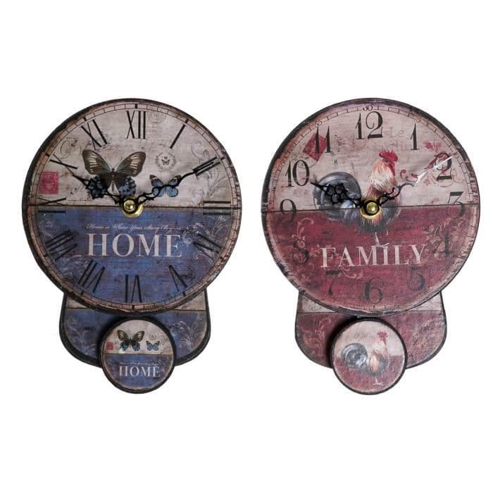 DKD Home Decor Pendel Väggklocka Järn Trä MDF (2 st) (14 x 5 x 19 cm)