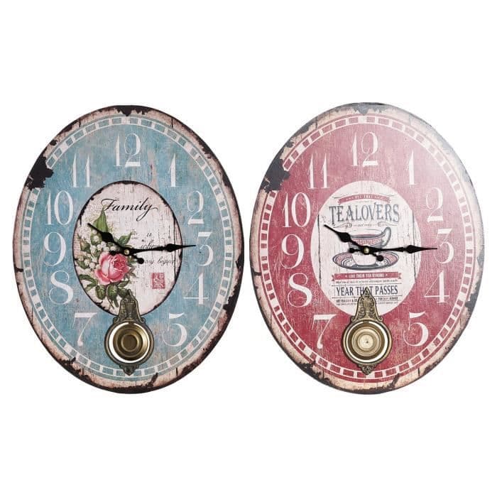 DKD Home Decor Pendel Väggklocka Järn Trä MDF (2 st) (32 x 5 x 40 cm)