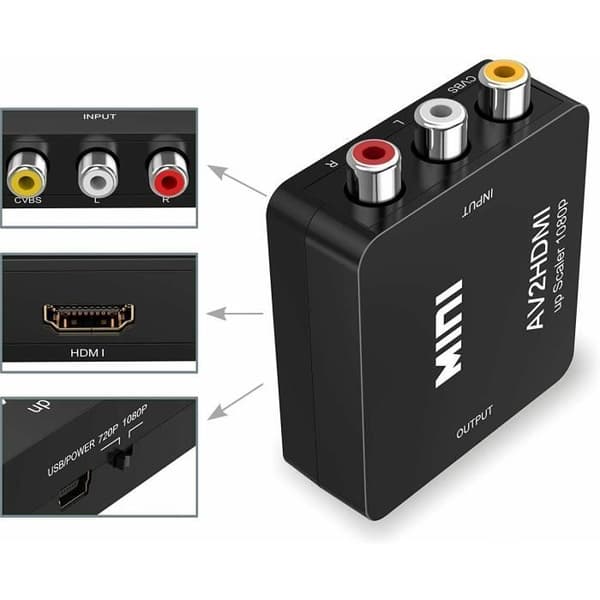 Mini AV Cvbs 720p 1080p Rca kompositvideoadapter till HDMI-kompatibel omvandlare