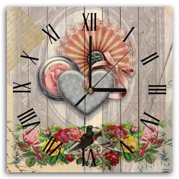 Legendarte - Väggklocka Two Lovebirds Among Flowers cm. 30x30