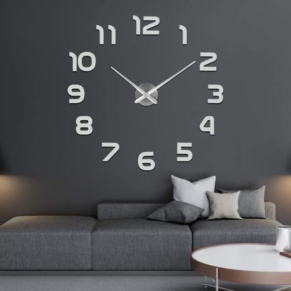 3D väggklocka, DIY digital väggklocka, Silent Movement, Modern Design Väggklocka (80 -120 cm), Silver