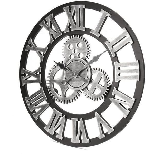 Vintage träväggklocka - TEMPSA - 60cm - Silver - Retrostil 3D metallutrustning