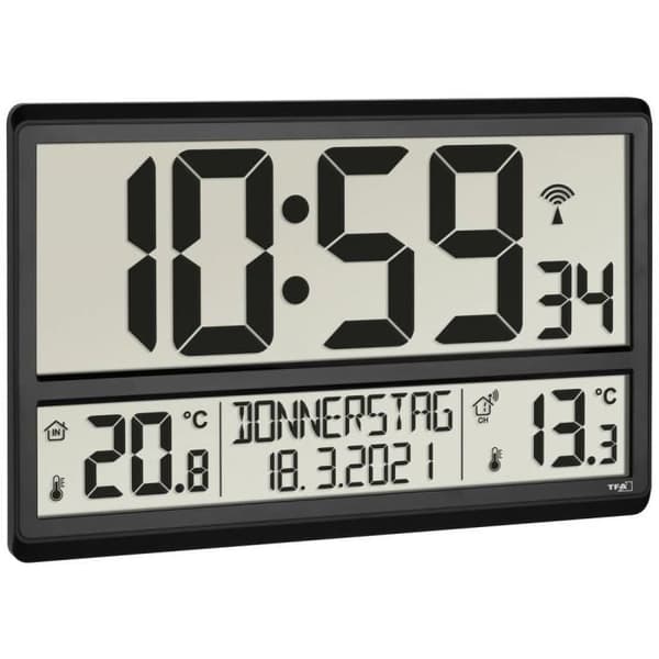 TFA Dostmann 60.4521.01 Radiostyrd väggklocka 360 mm x 28 mm x 235 mm Svart stor skärm