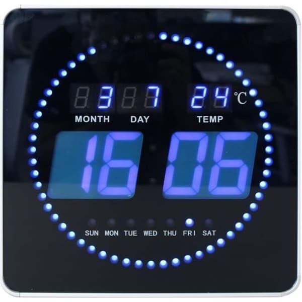 Blå LED digital klocka 28 cm Svart