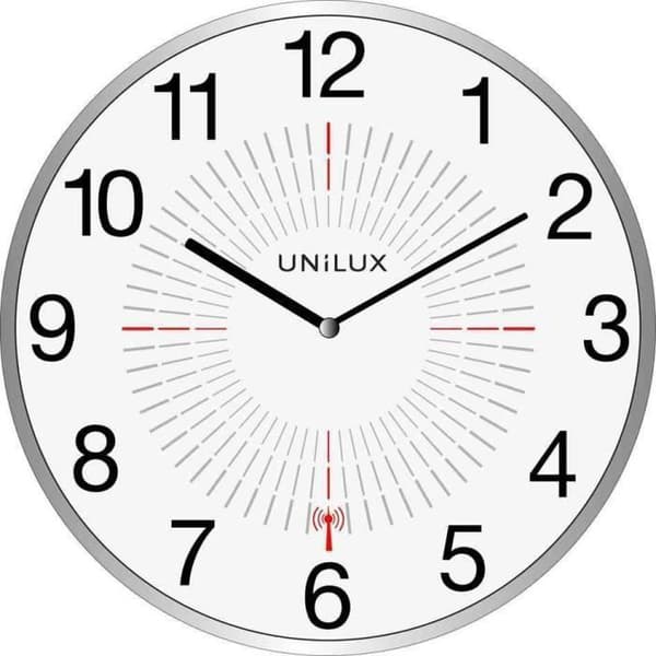 OUTDOOR radiostyrd klocka - UNILUX - Silver - Diameter 355 mm - Väderbeständig - Stora siffror