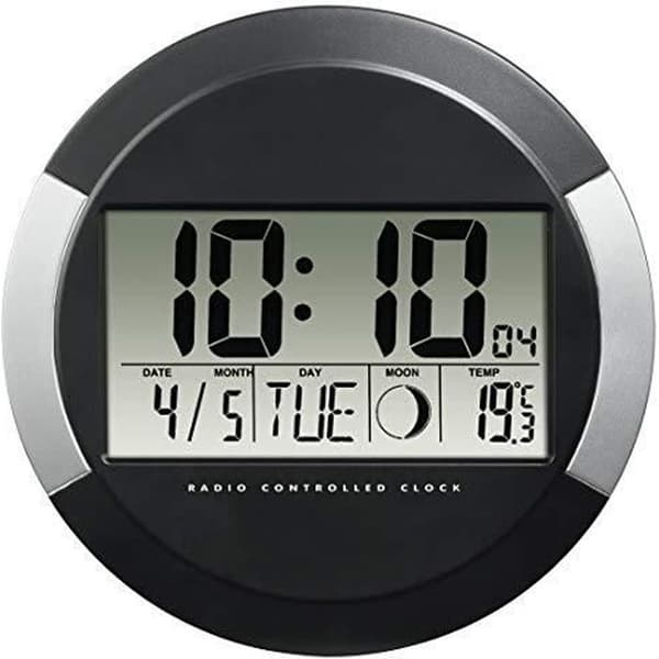 Hama "PP-245" väggklocka (DCF radiostyrd, icke-tickande pendel, digital, LED, trådlös, med batterier, 24-timmarsformat,