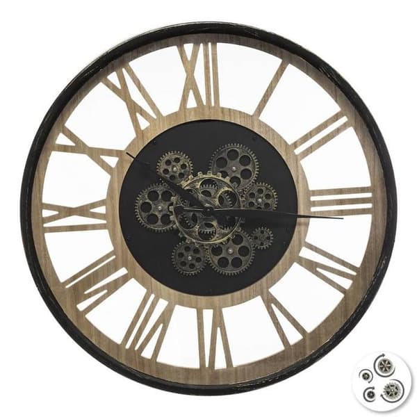 Klocka "Paul" - metall &amp; trä D57 cm - Svart - Atmosphera inredningsdesigner
