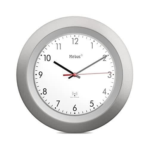 MEBUS trådlös väggklocka - Klassisk modell med silverram - Diameter 29cm - Radiostyrt urverk