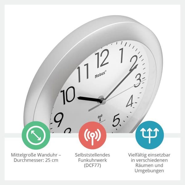 Klocka - Mebus pendel - 52451 - radiostyrd klocka, silver