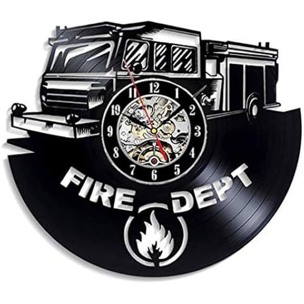 Firefighters Väggklocka - MUARE - Rund - Brandmanspresenter - Mute Vinyl - Väggdekoration