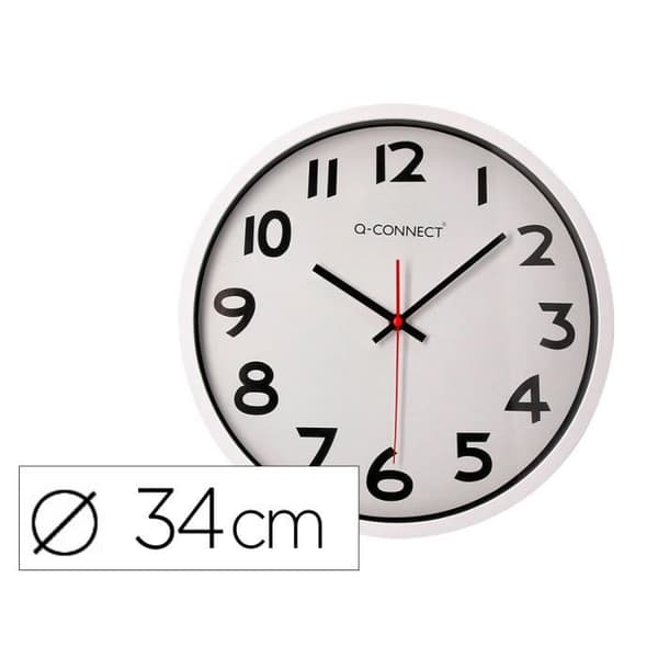 Väggklocka - Q-connect - Diameter 34 cm - Plast - Vit - Modern