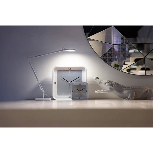 NeXtime - Bordsklocka - 20 x 20 x 6 cm - Trä - Vit - 'Square Alarm'