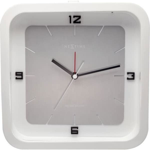 NeXtime - Bordsklocka - 20 x 20 x 6 cm - Trä - Vit - 'Square Alarm'