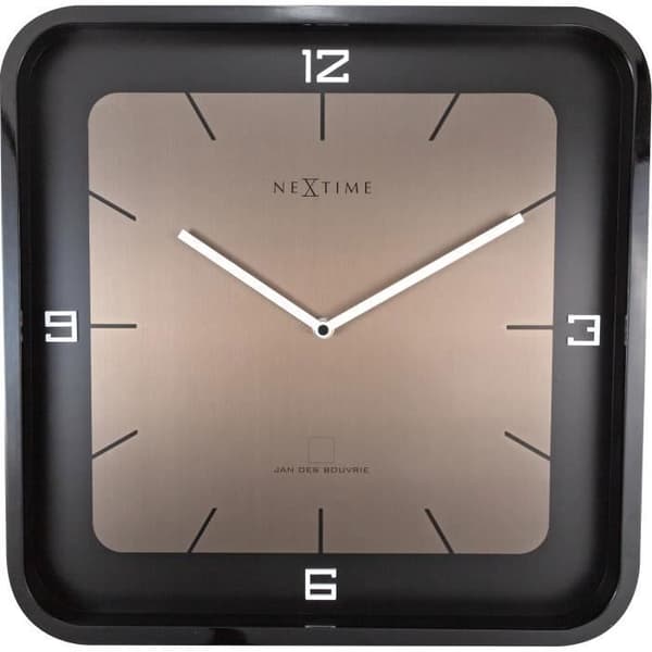 Väggklocka - NeXtime - Fyrkantig vägg - 40 x 40 x 4 cm - Trä - Svart