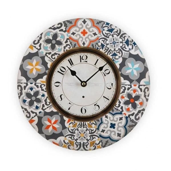 Väggklocka - Mosaik - 29 cm - Trä - Blå - Orange - Inomhus