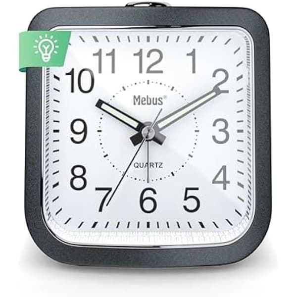 Analog väckarklocka - MEBUS - Tyst - Luminösa visare - Alarm med snooze - Belysning av urtavlan