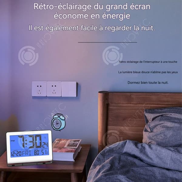 INN Väckarklocka 20x15x2,8cm kreativ enkel väggklocka elektronisk väckarklocka temperatur och luftfuktighet stor LCD-skärm och stort teckensnitt