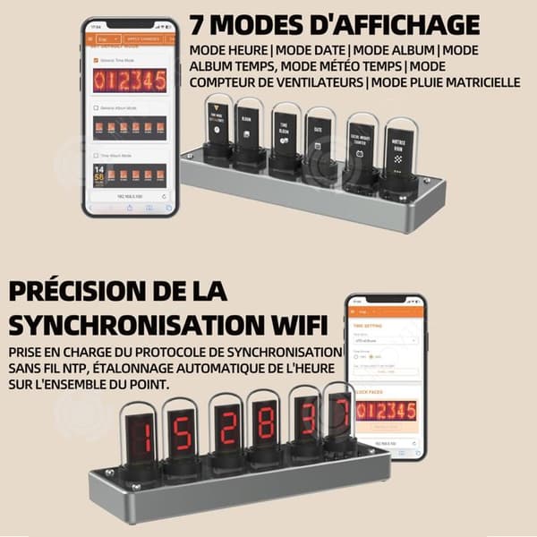 INN digital väckarklocka 20x7x7cm 5v trådlös styrning av omgivande ljus IPS färgskärm ljusrör föreslagen digital klocka