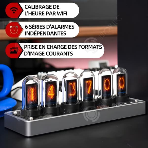 INN digital väckarklocka 20x7x7cm 5v trådlös styrning av omgivande ljus IPS färgskärm ljusrör föreslagen digital klocka