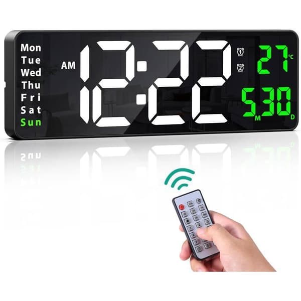 16 tums LED digital väggklocka, stor display, med fjärrkontroll, stor display, timer och nedräkning.
